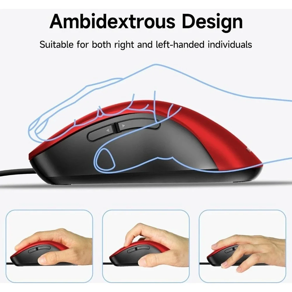 memzuoix Wired Mouse, USB Computer Mouse 1400 DPI Mobile Optical Red